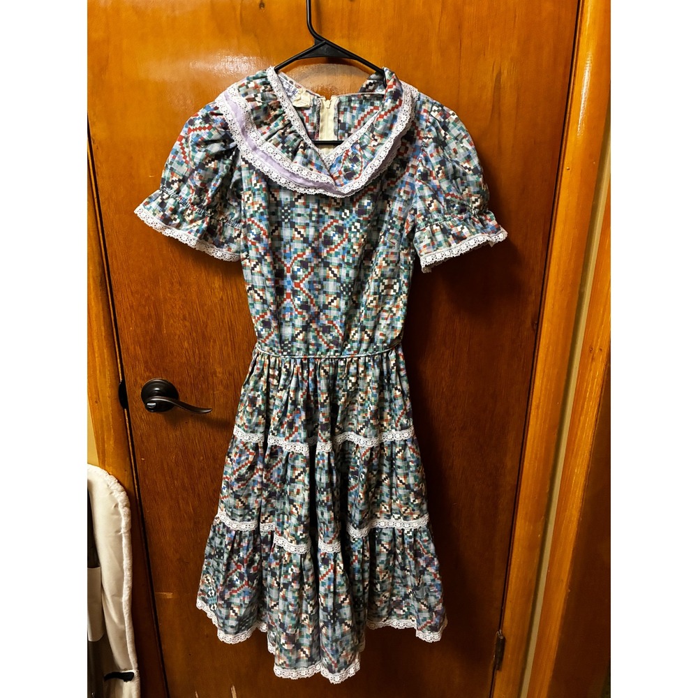 Rockmount Ranch Wear Dancing Girl Dress Womens 10 Multi Color Lace Western Retro